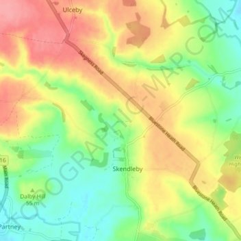 Mapa topográfico Skendleby, altitud, relieve