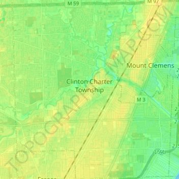 Mapa topográfico Clinton Charter Township, altitud, relieve