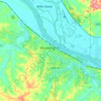 Mapa topográfico Washington, altitud, relieve