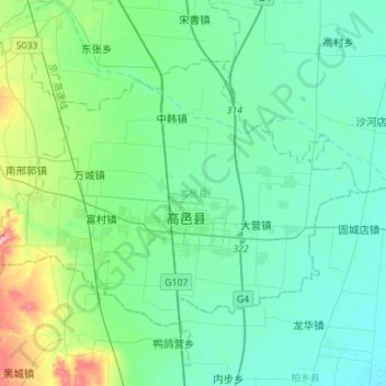 Mapa topográfico 高邑县, altitud, relieve
