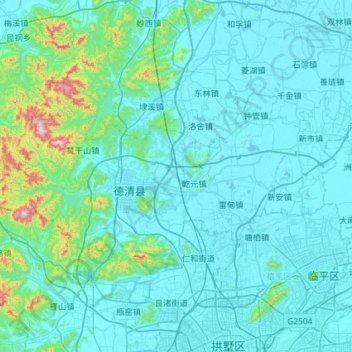 Mapa topográfico 德清县, altitud, relieve