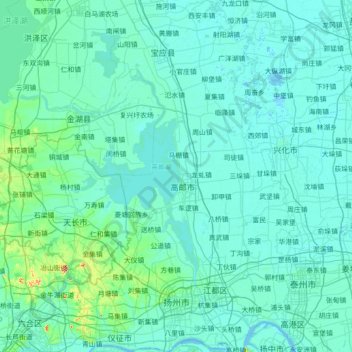 Mapa topográfico 扬州市, altitud, relieve