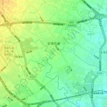 Mapa topográfico 安靖街道, altitud, relieve