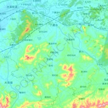 Mapa topográfico 六都乡, altitud, relieve