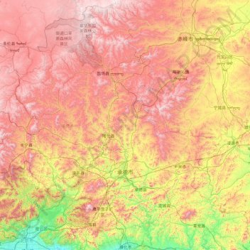 Mapa topográfico 承德市, altitud, relieve
