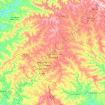 Mapa topográfico Maravilha, altitud, relieve