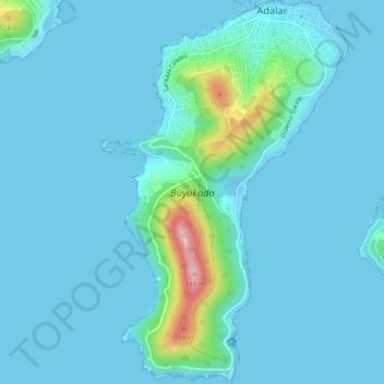 Mapa topográfico Büyükada, altitud, relieve