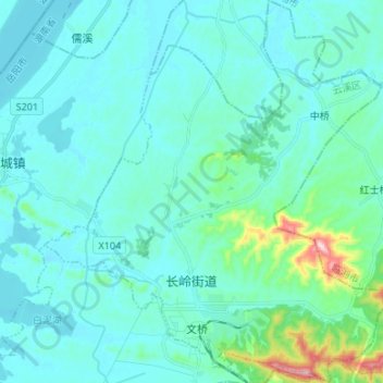 Mapa topográfico 长岭街道, altitud, relieve