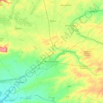 Mapa topográfico Fère-Champenoise, altitud, relieve