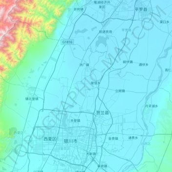 Mapa topográfico 贺兰县, altitud, relieve