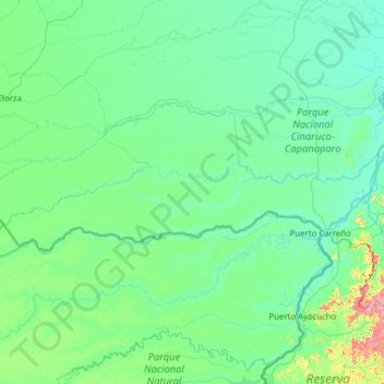 Mapa topográfico Río Cinaruco, altitud, relieve