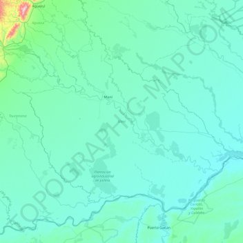 Mapa topográfico Maní, altitud, relieve