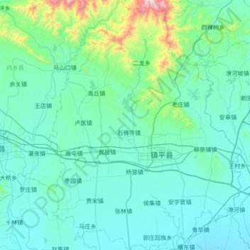 Mapa topográfico 镇平县, altitud, relieve