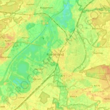 Mapa topográfico Ruremonde, altitud, relieve