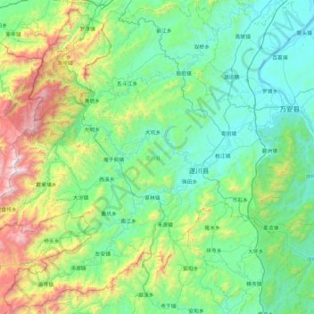 Mapa topográfico 遂川县, altitud, relieve