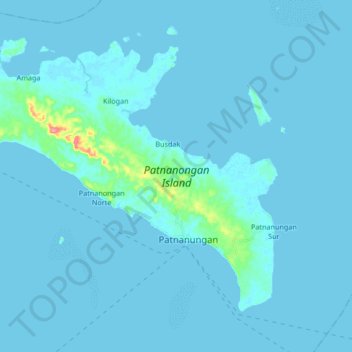 Mapa topográfico Patnanongan Island, altitud, relieve