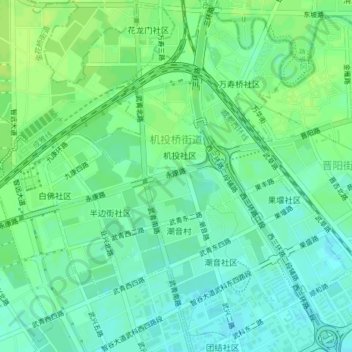 Mapa topográfico 机投桥街道, altitud, relieve
