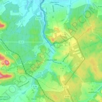Mapa topográfico Creutzwald, altitud, relieve
