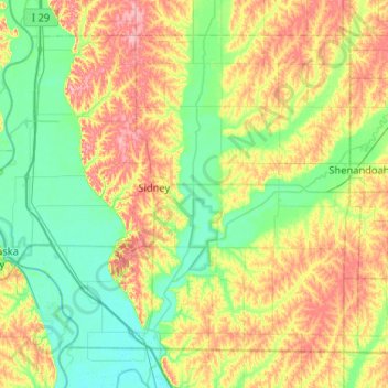 Mapa topográfico Fremont County, altitud, relieve