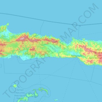 Mapa topográfico Gorontalo, altitud, relieve