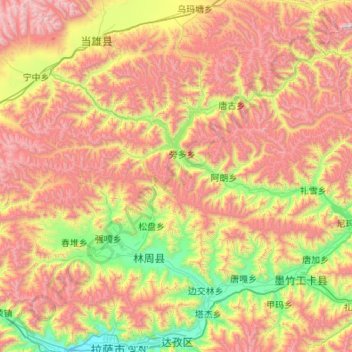 Mapa topográfico 林周县, altitud, relieve