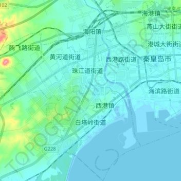 Mapa topográfico 白塔岭街道, altitud, relieve