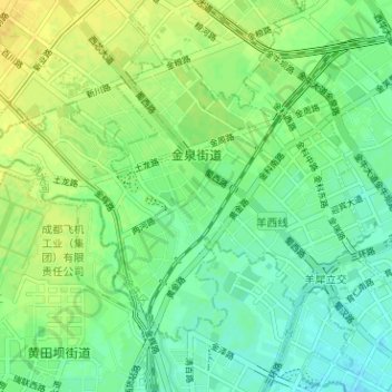 Mapa topográfico 金泉街道, altitud, relieve