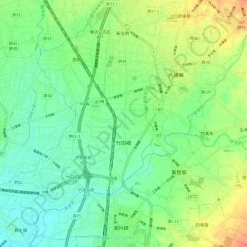 Mapa topográfico 竹田鄉, altitud, relieve
