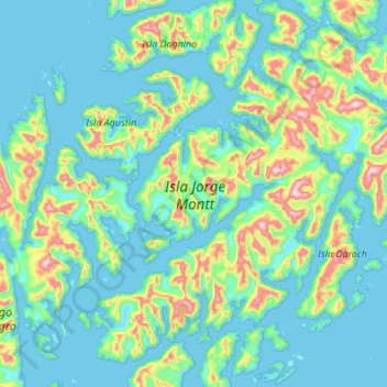 Mapa topográfico Isla Jorge Montt, altitud, relieve