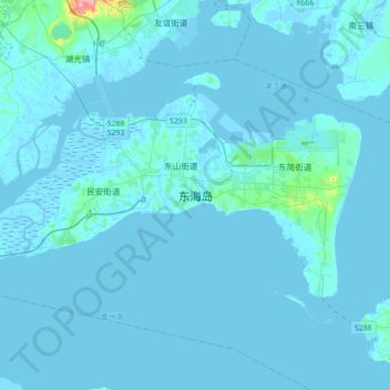 Mapa topográfico 东海岛, altitud, relieve