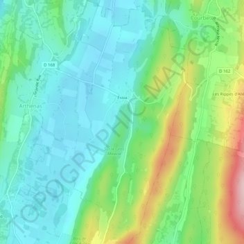 Mapa topográfico Essia, altitud, relieve