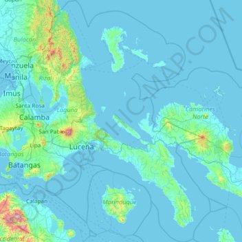 Mapa topográfico Quezon, altitud, relieve