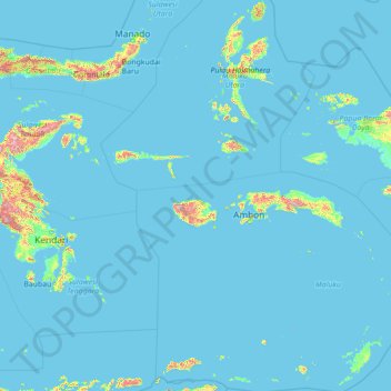 Mapa topográfico Islas Molucas, altitud, relieve