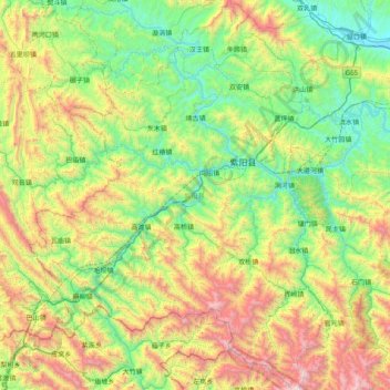 Mapa topográfico 紫阳县, altitud, relieve