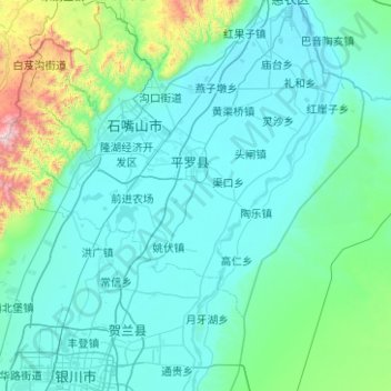 Mapa topográfico 平罗县, altitud, relieve