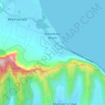 Mapa topográfico Waimanalo Beach, altitud, relieve