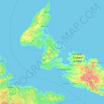 Mapa topográfico Prince County, altitud, relieve