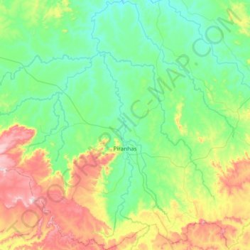 Mapa topográfico Piranhas, altitud, relieve