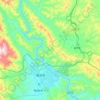 Mapa topográfico 允景洪街道, altitud, relieve