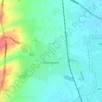 Mapa topográfico Cottingham, altitud, relieve