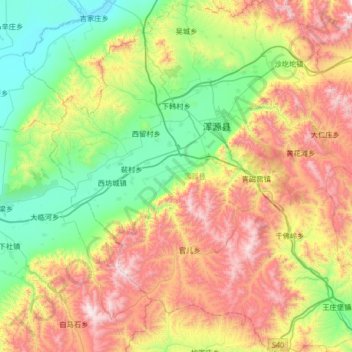 Mapa topográfico 浑源县, altitud, relieve