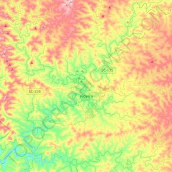 Mapa topográfico Videira, altitud, relieve