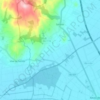 Mapa topográfico Couso de Limia, altitud, relieve