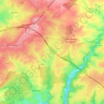 Mapa topográfico Les Gorges, altitud, relieve