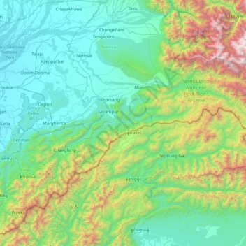 Mapa topográfico Changlang District, altitud, relieve