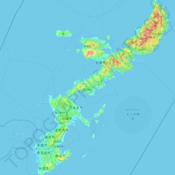 Mapa topográfico Okinawa Island, altitud, relieve