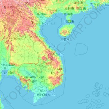Mapa topográfico Vietnam, altitud, relieve
