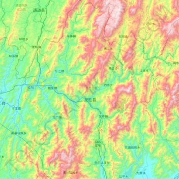 Mapa topográfico 龙胜各族自治县, altitud, relieve