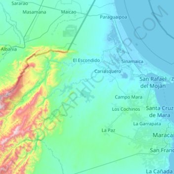 Mapa topográfico Municipio Mara, altitud, relieve