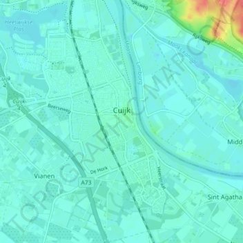 Mapa topográfico Cuijk, altitud, relieve